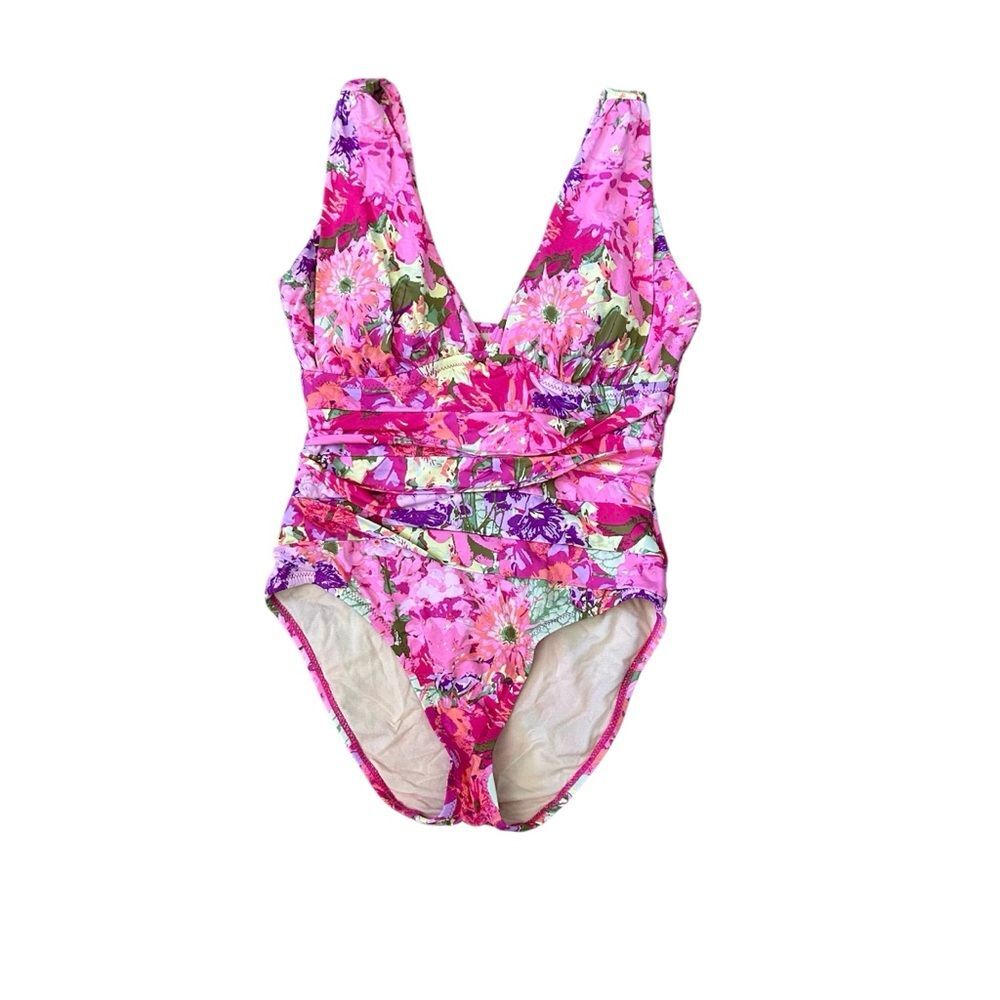 Garnet Hill Pink Floral One Piece Swimsuit Women Size 2